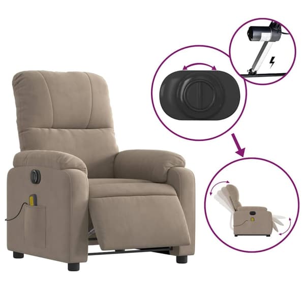 vidaXL Elektrisk massagefåtölj med uppresningshjälp mikrofibertyg