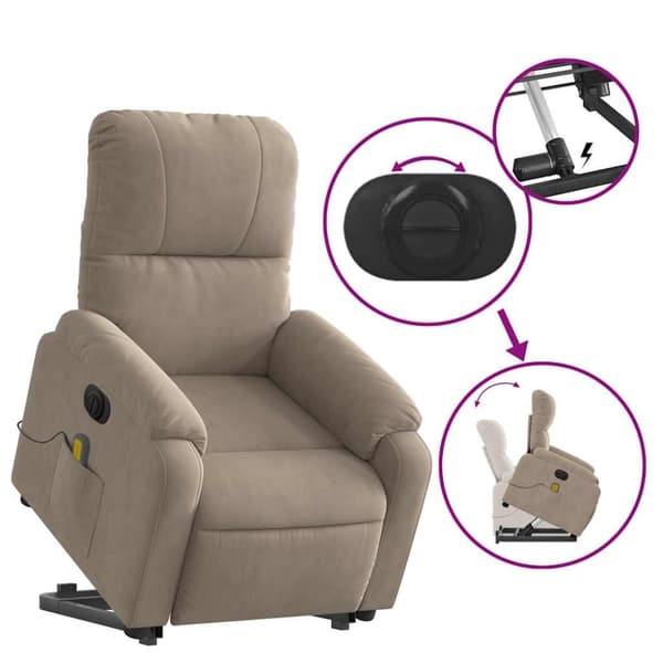 vidaXL Elektrisk massagefåtölj med uppresningshjälp mikrofibertyg
