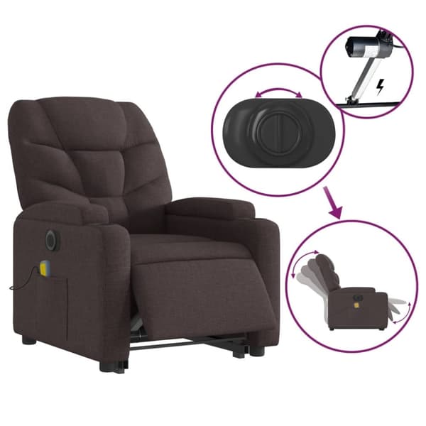 vidaXL Elektrisk massagefåtölj med uppresningshjälp mörkbrun tyg