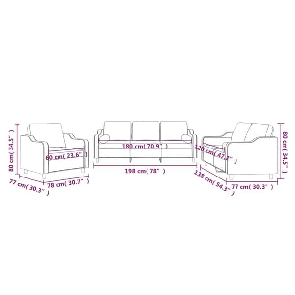 vidaXL sofasæt 3 dele med puder stof sort