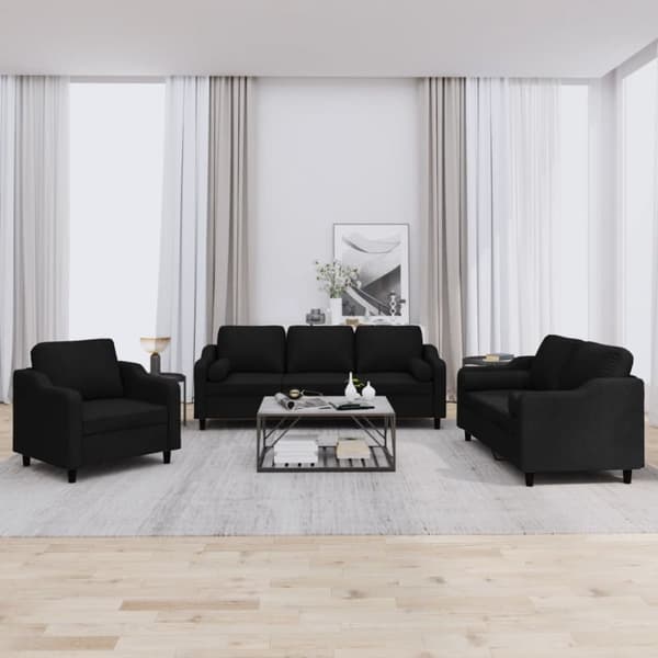 vidaXL sofasæt 3 dele med puder stof sort