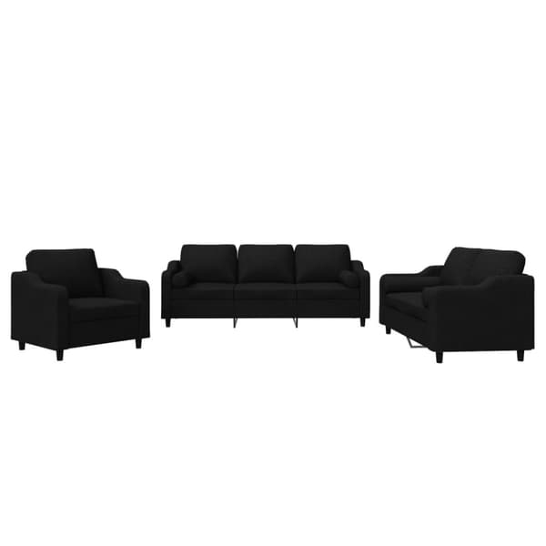 vidaXL sofasæt 3 dele med puder stof sort