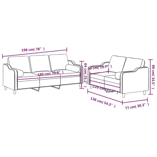 vidaXL sofasæt 2 dele med puder stof sort