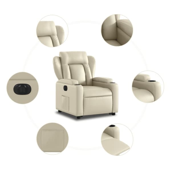 vidaXL Reclinerfåtölj med uppresningshjälp gräddvit konstläder