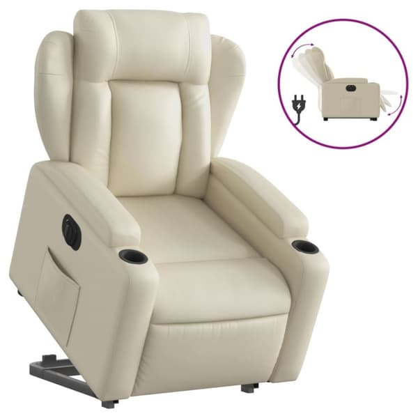 vidaXL Reclinerfåtölj med uppresningshjälp gräddvit konstläder