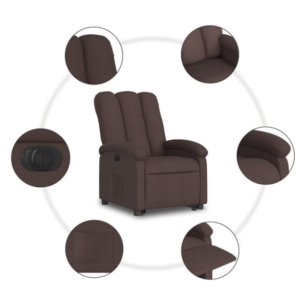vidaXL Elektrisk reclinerfåtölj med uppresningshjälp brun tyg