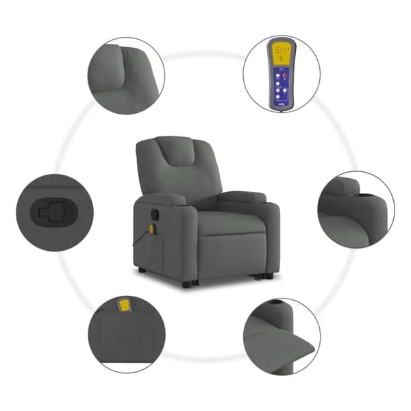 vidaXL Massagefåtölj med uppresningshjälp mörkgrå tyg