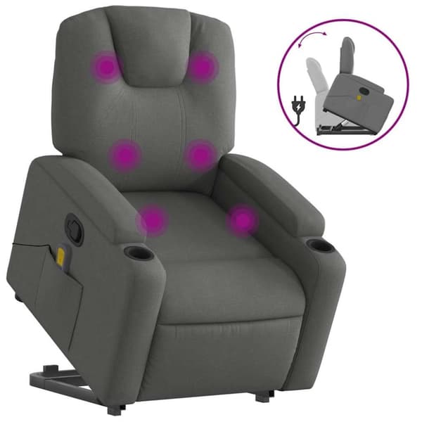 vidaXL Massagefåtölj med uppresningshjälp mörkgrå tyg