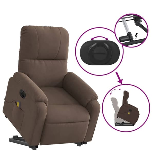 vidaXL massagestol med løftefunktion mikrofiberstof brun