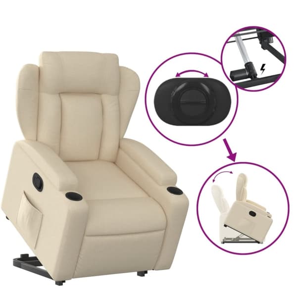 vidaXL Reclinerfåtölj med uppresningshjälp gräddvit tyg