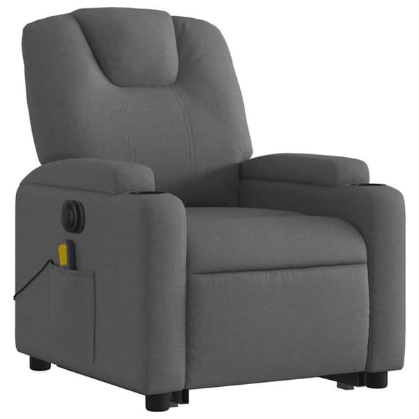 vidaXL Elektrisk massagefåtölj med uppresningshjälp mörkgrå tyg