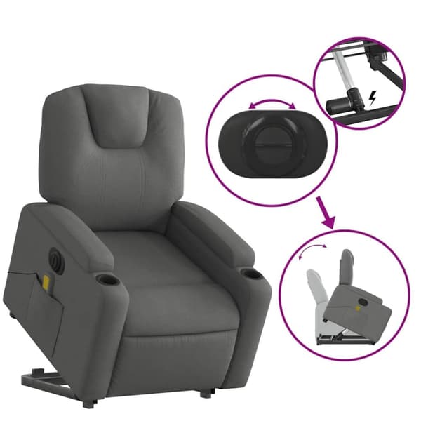 vidaXL Elektrisk massagefåtölj med uppresningshjälp mörkgrå tyg