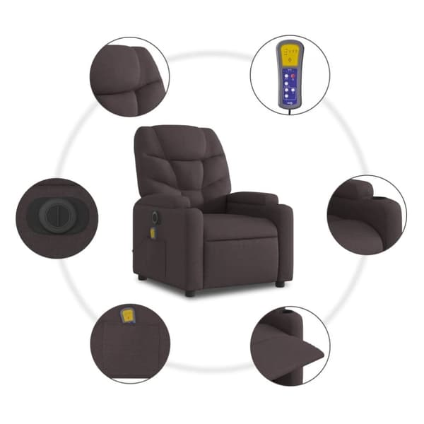 vidaXL Elektrisk massagefåtölj mörkbrun tyg