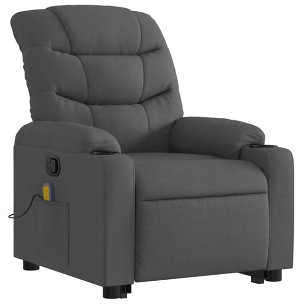 vidaXL Massagefåtölj med uppresningshjälp mörkgrå tyg