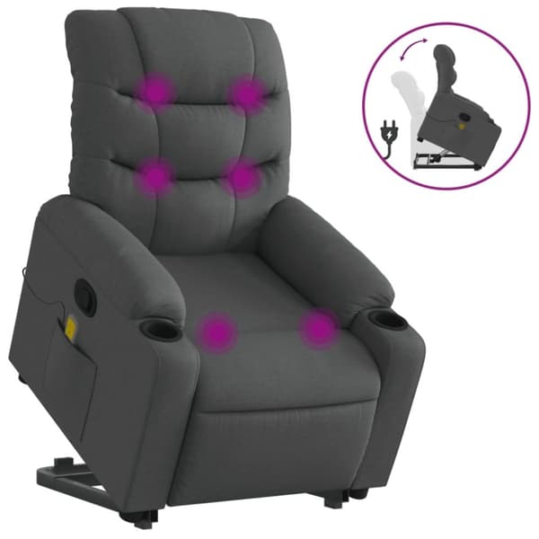 vidaXL Massagefåtölj med uppresningshjälp mörkgrå tyg