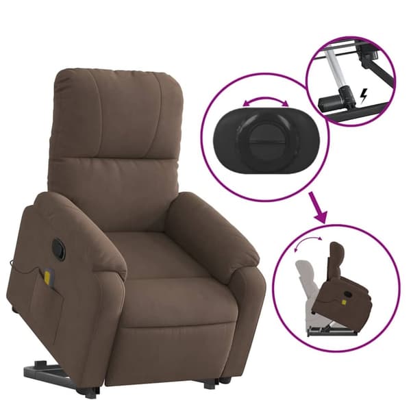 vidaXL Massagefåtölj med uppresningshjälp brun mikrofibertyg