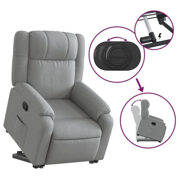 vidaXL Reclinerfåtölj med uppresningshjälp ljusgrå tyg