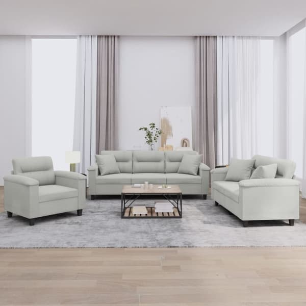 vidaXL sofasæt 3 dele med puder mikrofiberstof lysegrå