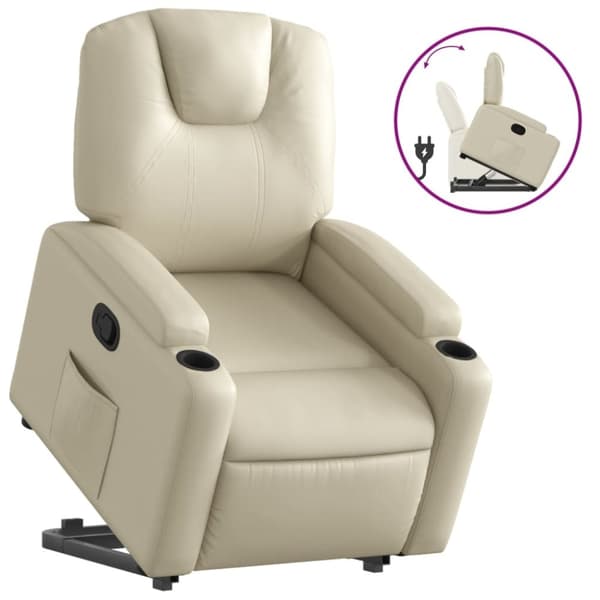 vidaXL Reclinerfåtölj med uppresningshjälp gräddvit konstläder