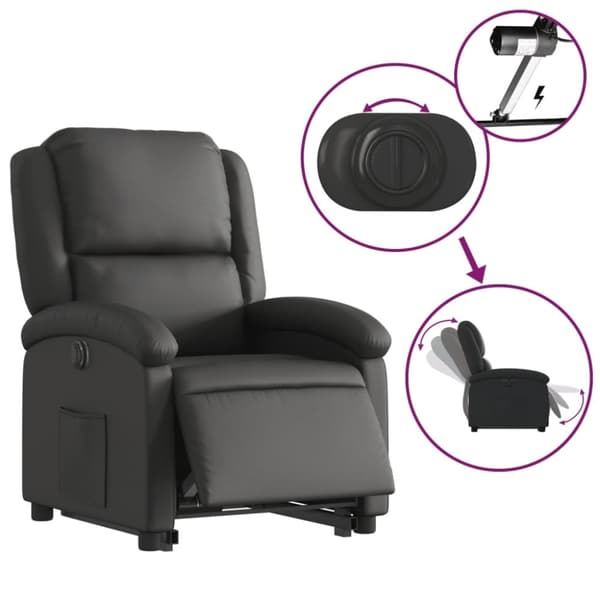vidaXL Reclinerfåtölj med uppresningshjälp svart äkta läder