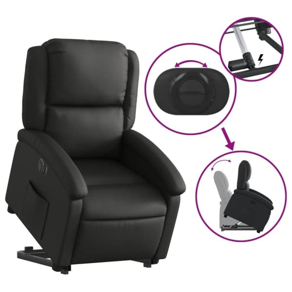 vidaXL Reclinerfåtölj med uppresningshjälp svart äkta läder