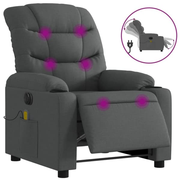 vidaXL Elektrisk massagefåtölj mörkgrå tyg