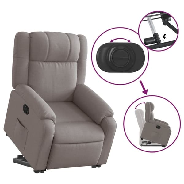 vidaXL Elektrisk reclinerfåtölj med uppresningshjälp taupe tyg