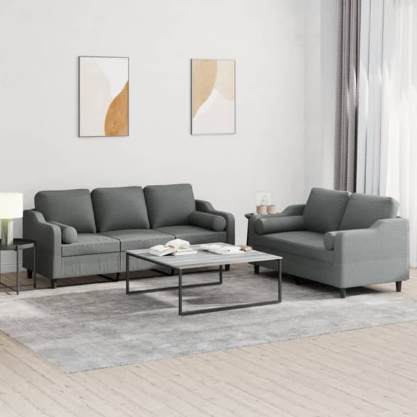 vidaXL sofasæt 2 dele med puder stof mørkegrå