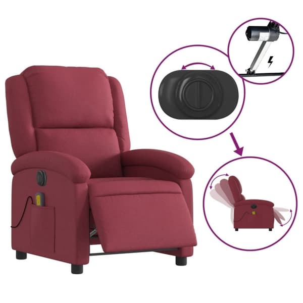 vidaXL Elektrisk massagefåtölj vinröd tyg