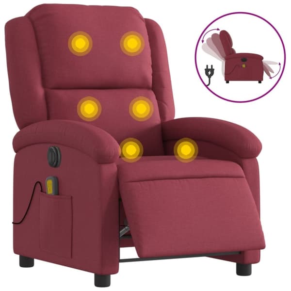 vidaXL Elektrisk massagefåtölj vinröd tyg