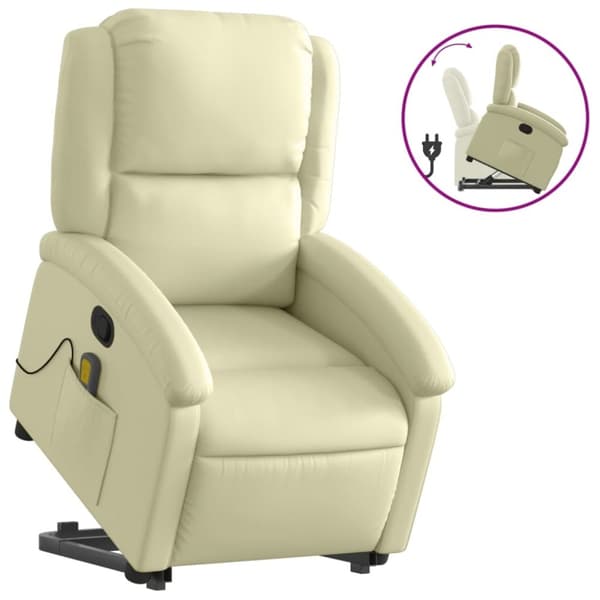 vidaXL Reclinerfåtölj med uppresningshjälp gräddvit äkta läder