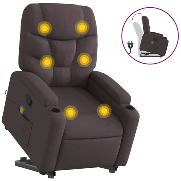 vidaXL Massagefåtölj med uppresningshjälp mörkbrun tyg