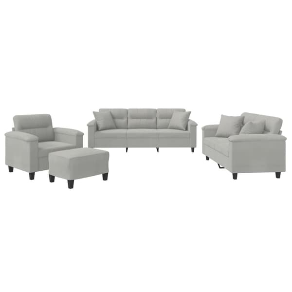 vidaXL sofasæt 4 dele med puder mikrofiberstof lysegrå
