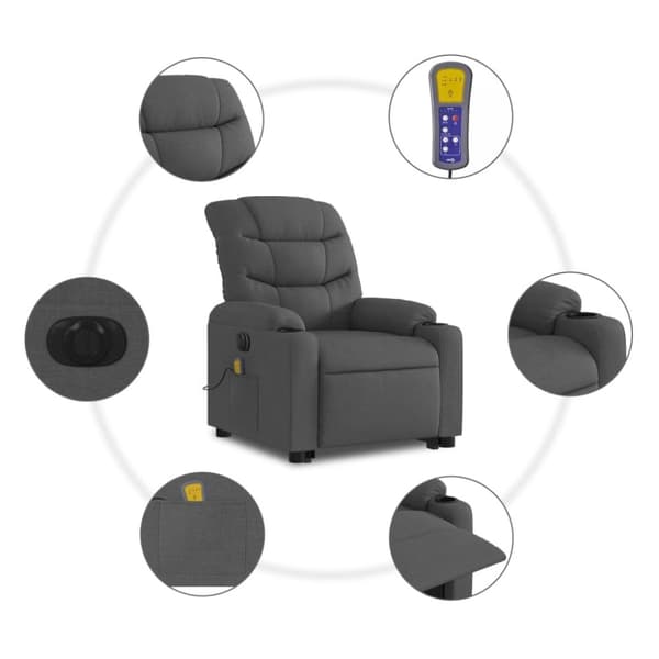 vidaXL elektrisk massagestol med løftefunktion stof mørkegrå