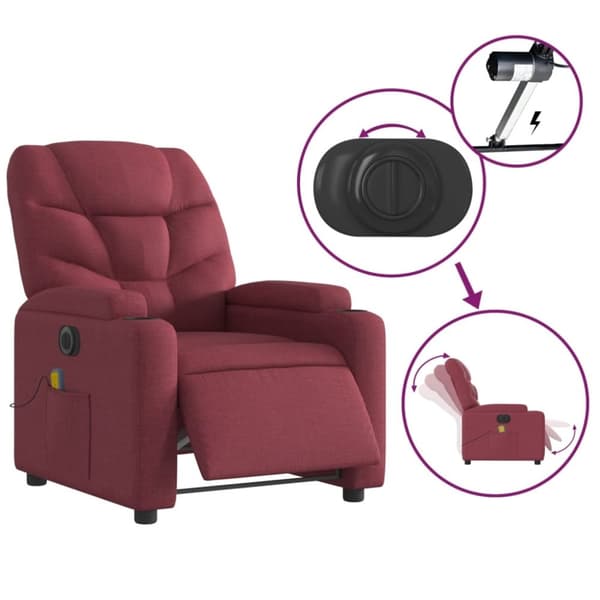 vidaXL Elektrisk massagefåtölj vinröd tyg