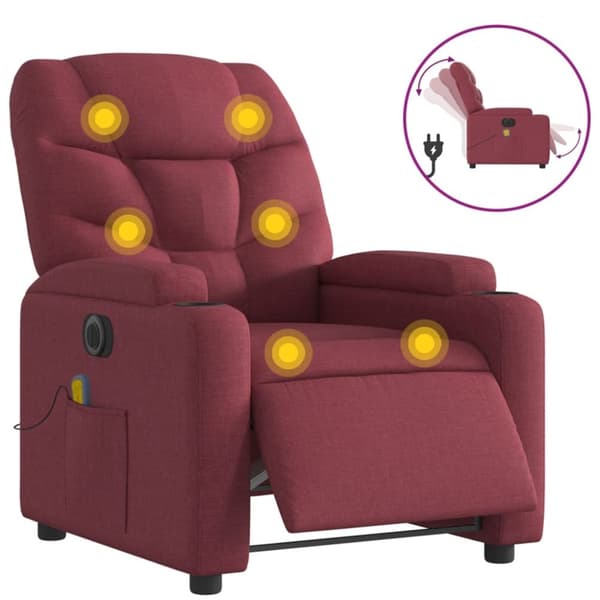 vidaXL Elektrisk massagefåtölj vinröd tyg