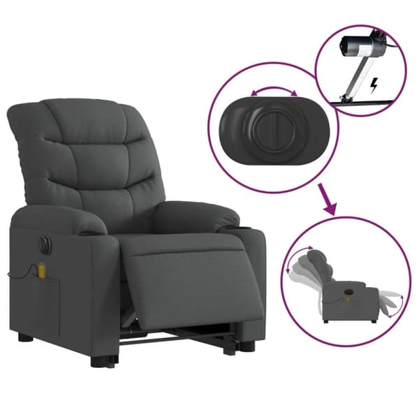 vidaXL Elektrisk massagefåtölj med uppresningshjälp mörkgrå tyg