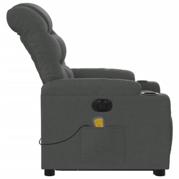 vidaXL Elektrisk massagefåtölj med uppresningshjälp mörkgrå tyg