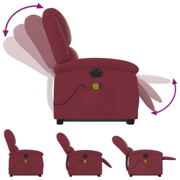 vidaXL Elektrisk massagefåtölj med uppresningshjälp vinröd tyg