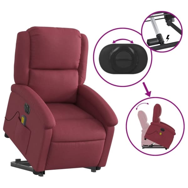 vidaXL Elektrisk massagefåtölj med uppresningshjälp vinröd tyg