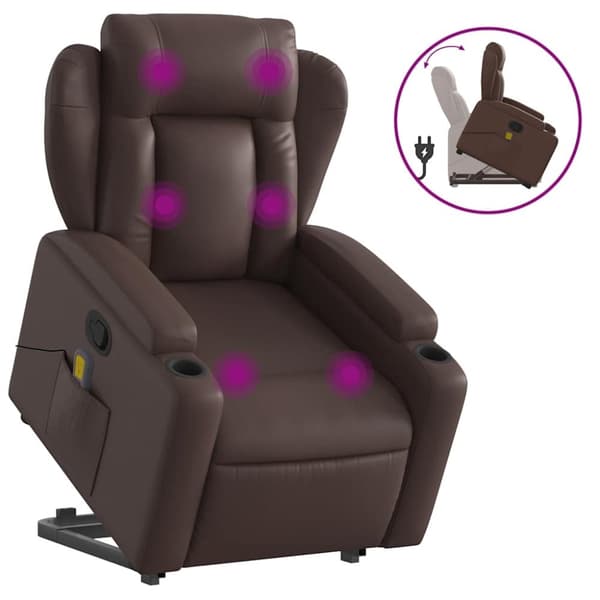 vidaXL Massagefåtölj med uppresningshjälp brun konstläder