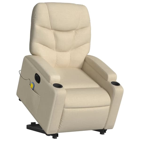 vidaXL Elektrisk massagefåtölj med uppresningshjälp gräddvit tyg