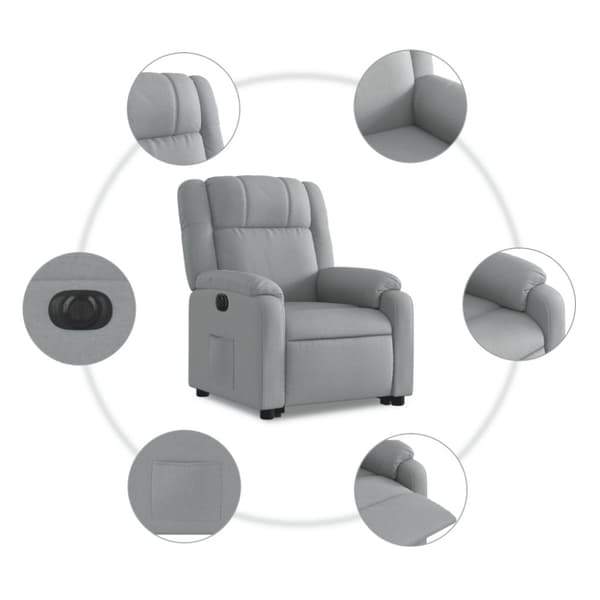 vidaXL Elektrisk reclinerfåtölj med uppresningshjälp ljusgrå tyg