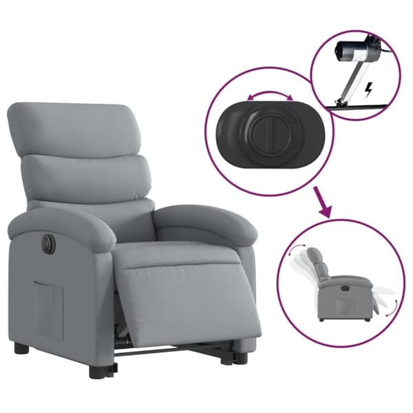 vidaXL Elektrisk reclinerfåtölj med uppresningshjälp ljusgrå tyg