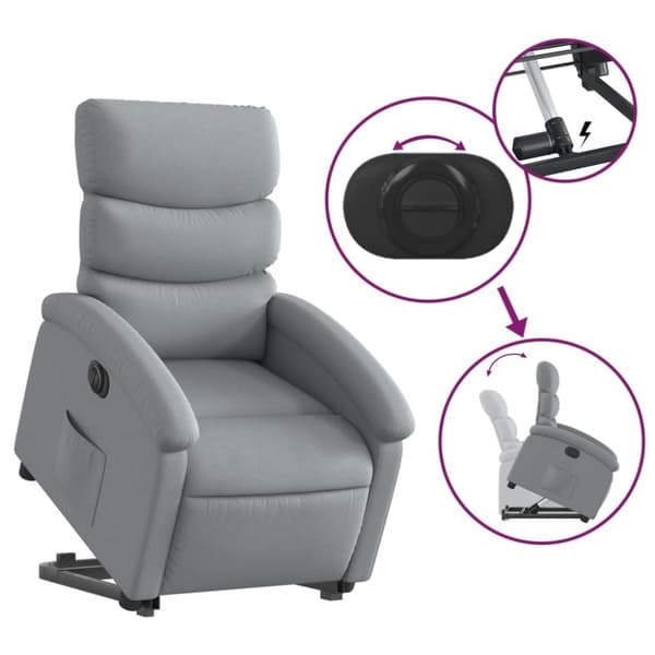 vidaXL Elektrisk reclinerfåtölj med uppresningshjälp ljusgrå tyg