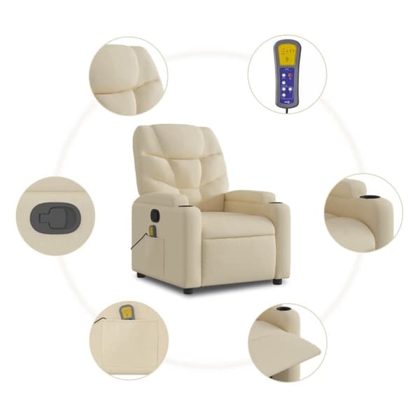vidaXL Massagefåtölj med uppresningshjälp gräddvit tyg