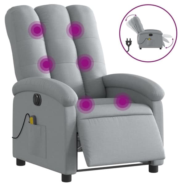 vidaXL Elektrisk massagefåtölj ljusgrå tyg