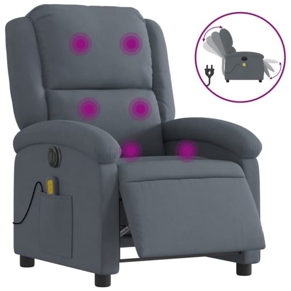 vidaXL Elektrisk massagefåtölj mörkgrå sammet