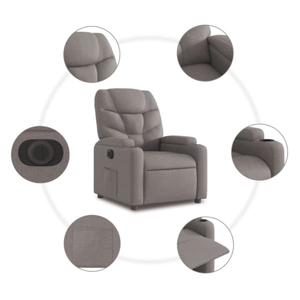 vidaXL Elektrisk reclinerfåtölj taupe tyg
