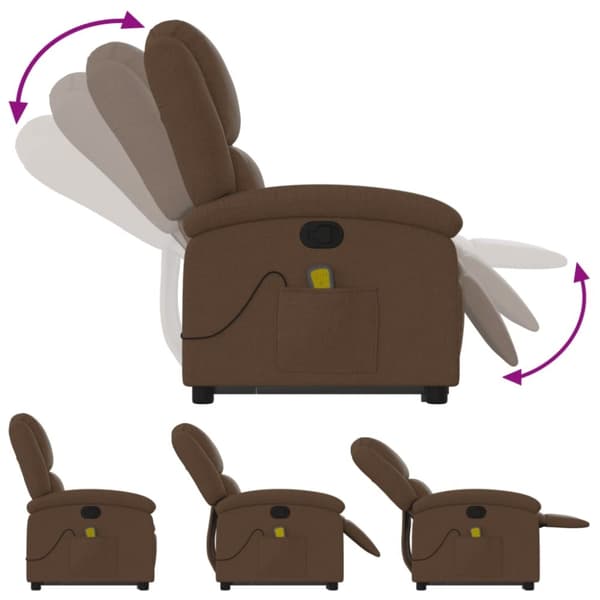 vidaXL Massagefåtölj med uppresningshjälp brun tyg